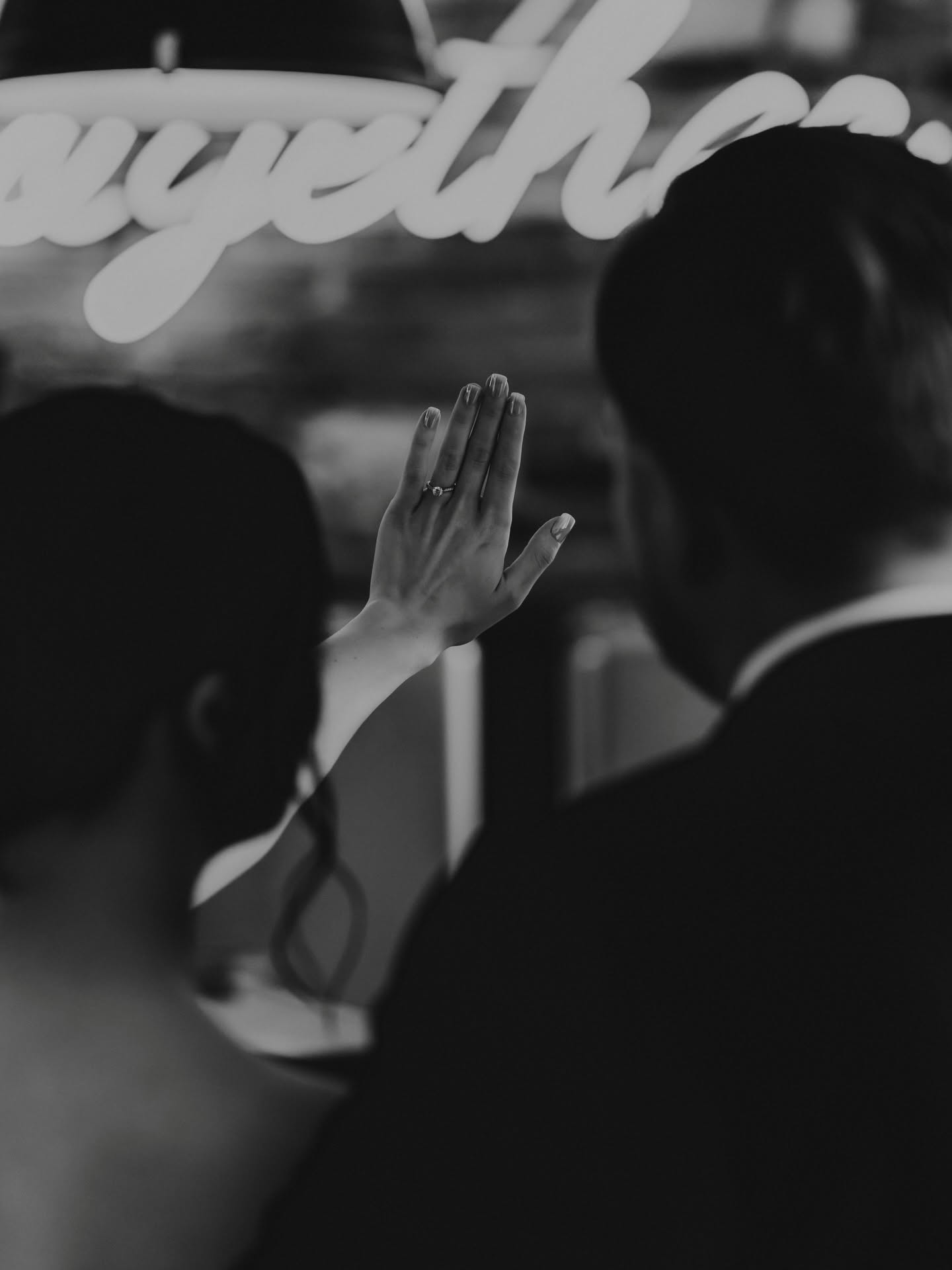 Katrin's engagement ring, held up in the light